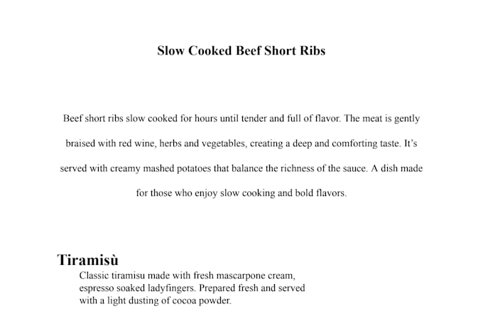 copywrite italian and english menus
